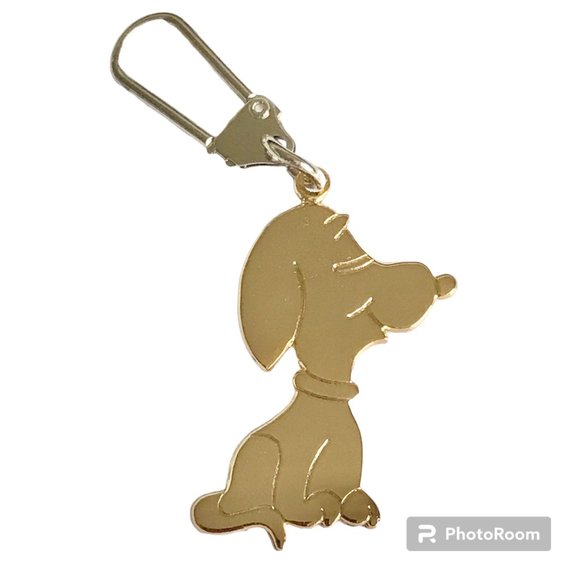 Vintage Snoopy Dog Keychain Keyring Zipper Pull Purse Charm Gold Tone Peanuts - Picture 1 of 7